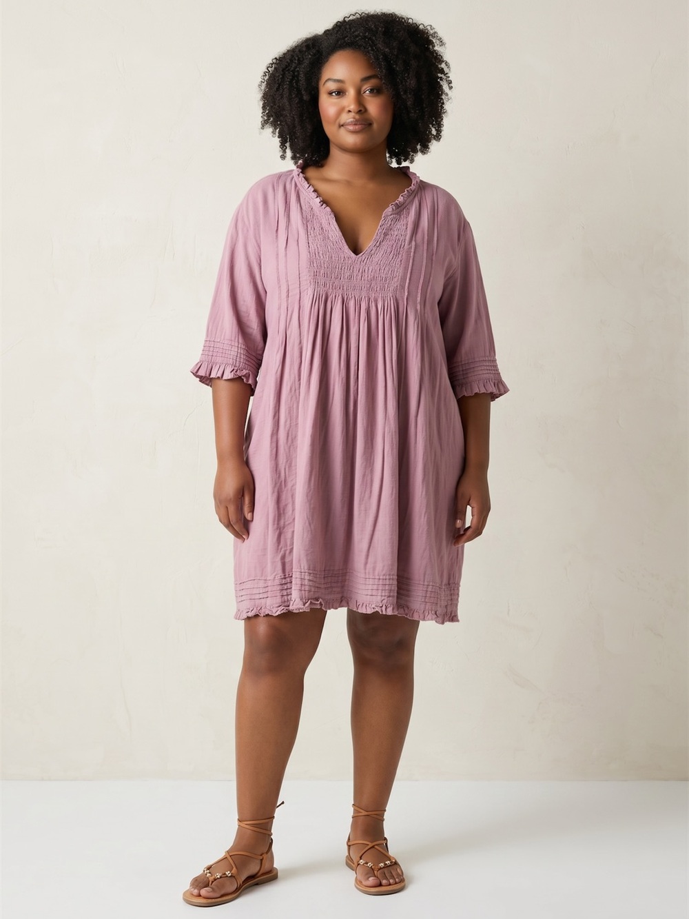 JP & Mattie 100% Cotton Crinkle Gauze Tunic Top Pink Smocked Boho Cottagecore L